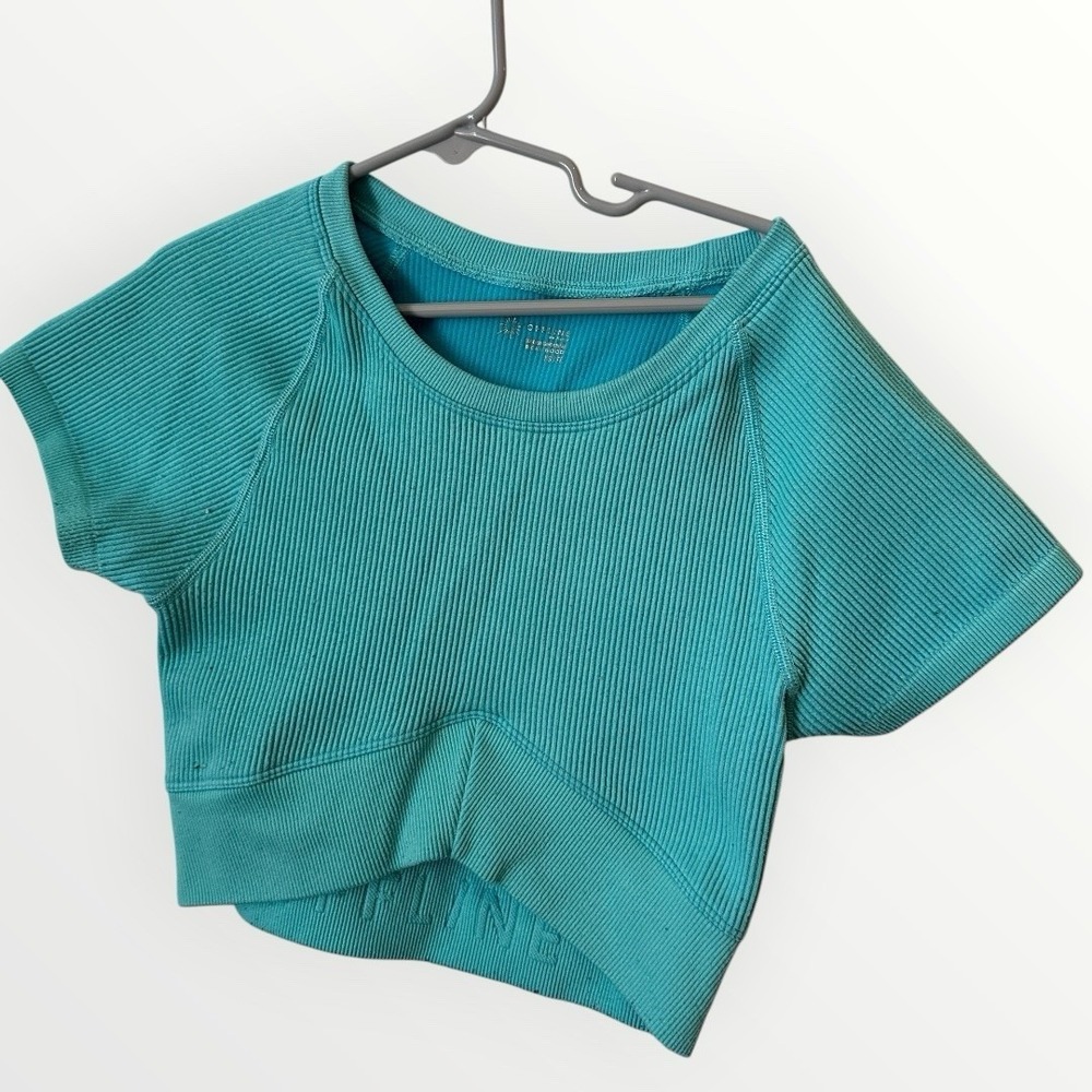 Lot OFFLINE Aerie Seamless Sans Couture Real Good Black Teal Ribbed Crop XS - Picture 5 of 7